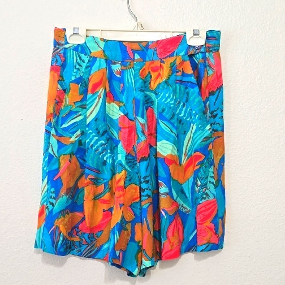CITY GIRL NANCY BOLEN Vibrant Blue and Orange Bermudas with Tropical Flair